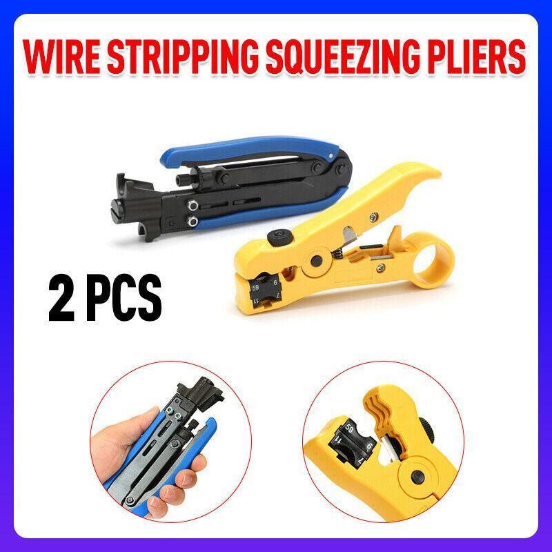 Premium 2 Piece Coaxial Cable Crimper & Stripper Kit for RG6 RG59 RG11