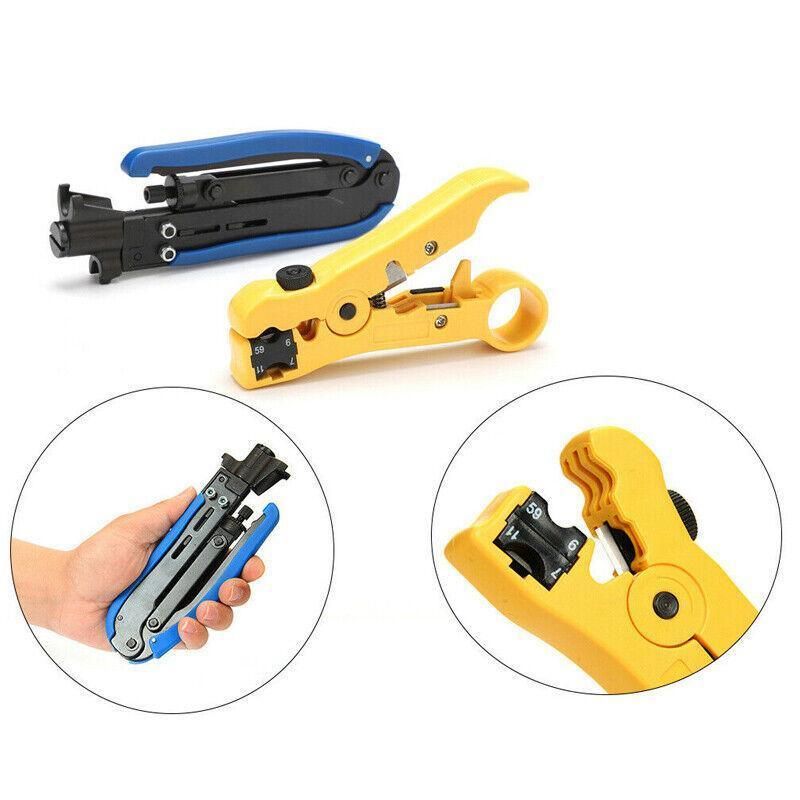 Premium 2 Piece Coaxial Cable Crimper & Stripper Kit for RG6 RG59 RG11