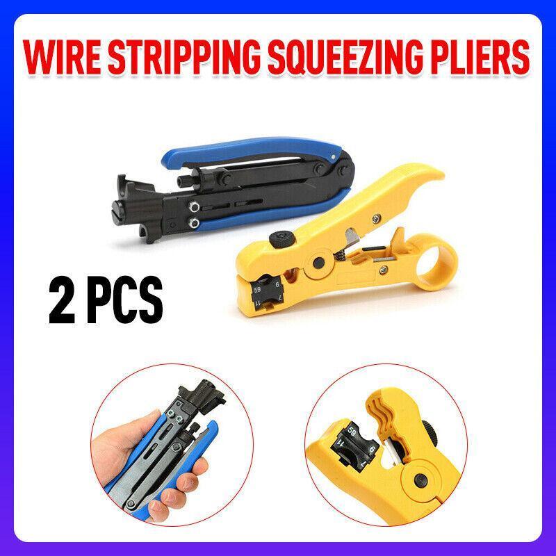 Premium 2 Piece Coaxial Cable Crimper & Stripper Kit for RG6 RG59 RG11