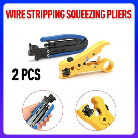 Premium 2 Piece Coaxial Cable Crimper & Stripper Kit for RG6 RG59 RG11