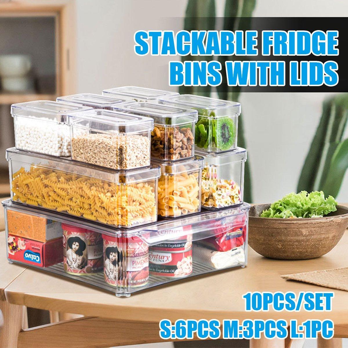 10PCS Clear PET Food Storage Box Set - Refrigerator Organizer