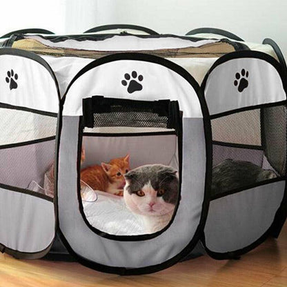 8 Panel Pet Tent Playpen Portable Dog Cat Crate - L (91X91X58CM) Grey