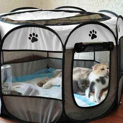 8 Panel Pet Tent Playpen Portable Dog Cat Crate - L (91X91X58CM) Grey