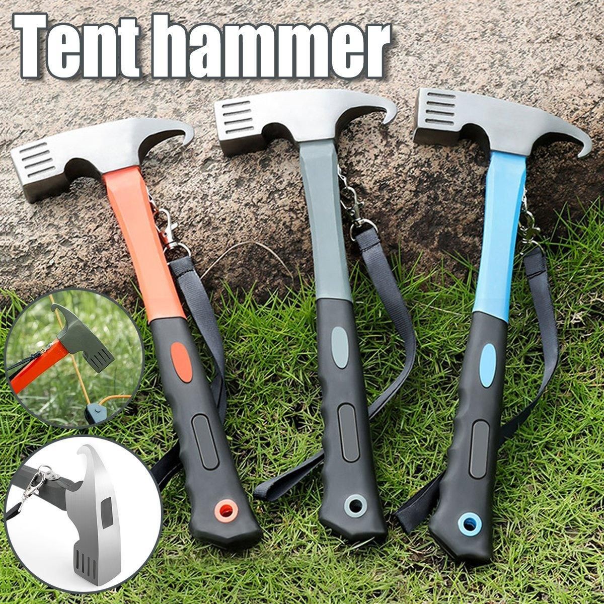 Premium Camping Hammer with Stake Puller & Rubber Grip - Blue