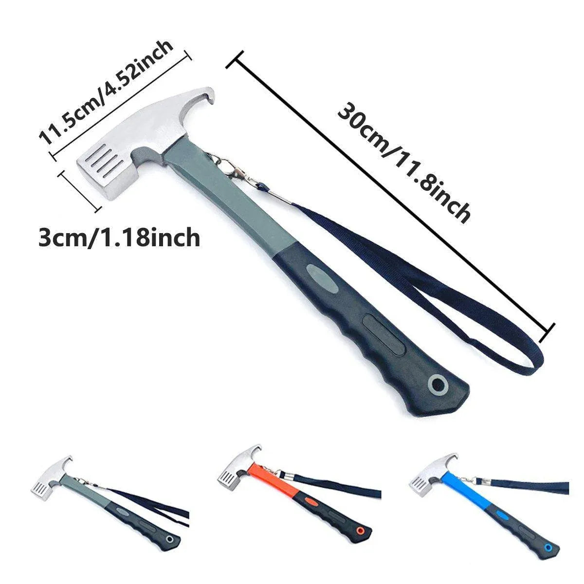 Premium Camping Hammer with Stake Puller & Rubber Grip - Blue