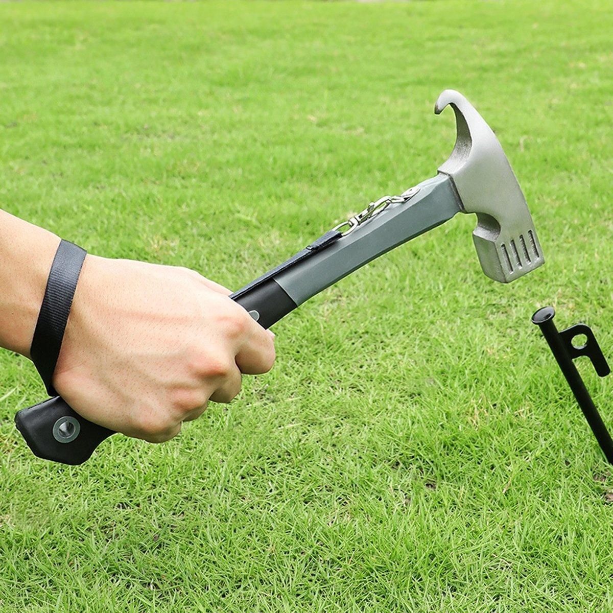 Premium Camping Hammer with Stake Puller & Rubber Grip - Blue