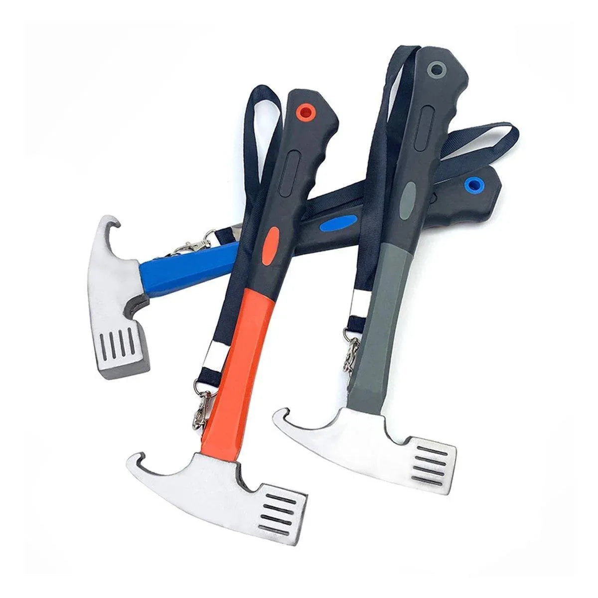 Premium Camping Hammer with Stake Puller & Rubber Grip - Blue