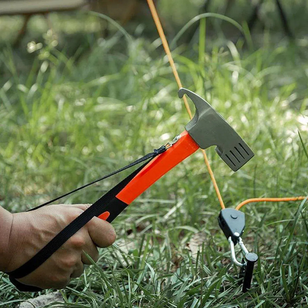 Premium Camping Hammer with Stake Puller & Rubber Grip - Blue