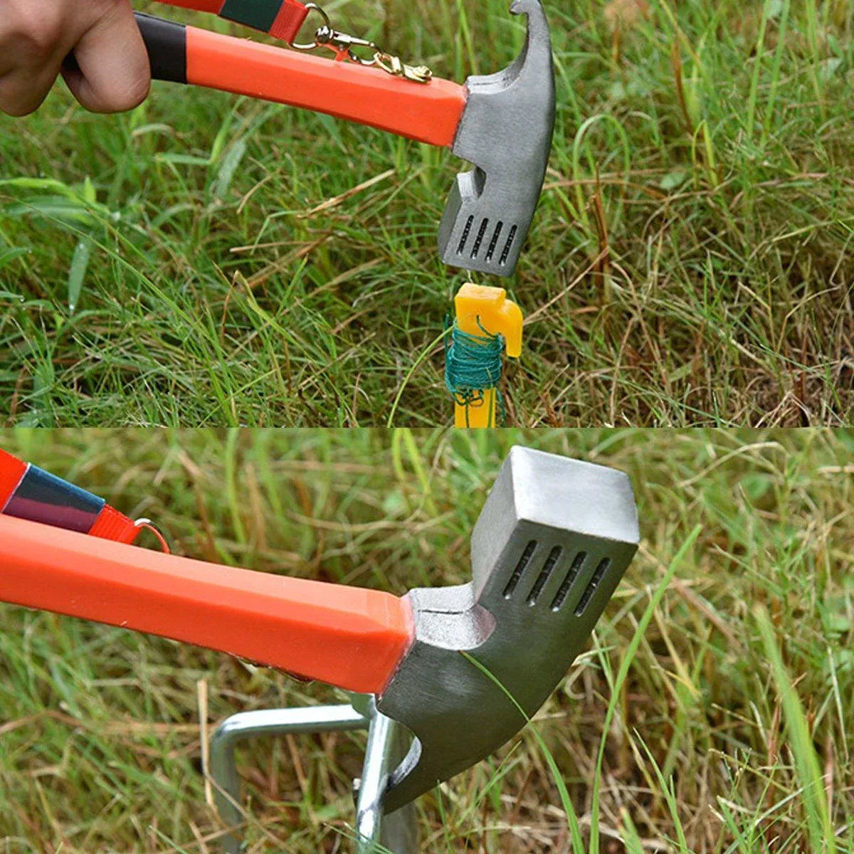 Premium Camping Hammer with Stake Puller & Rubber Grip - Blue