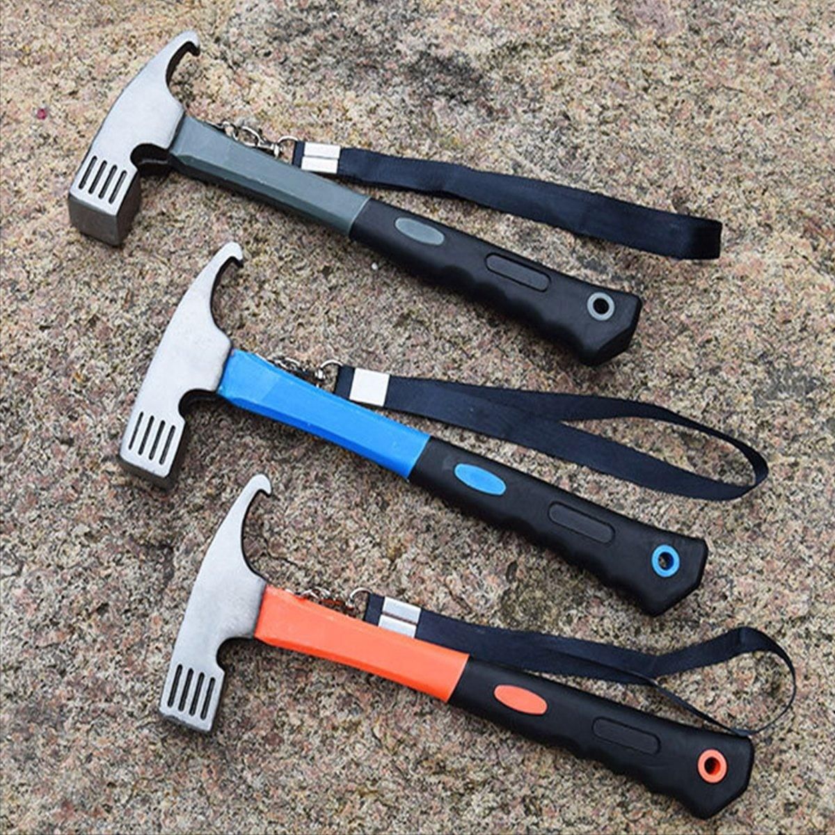Premium Camping Hammer with Stake Puller & Rubber Grip - Blue