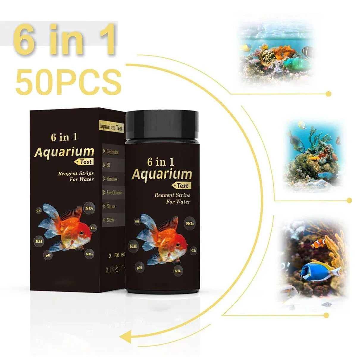 Premium 6-in-1 Aquarium & Pool Water Quality Test Strips - 50pcs