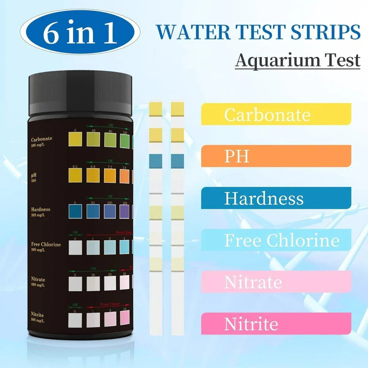 Premium 6-in-1 Aquarium & Pool Water Quality Test Strips - 50pcs