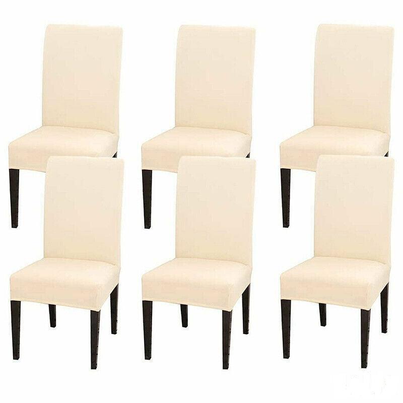 Beige Spandex Stretch Chair Covers Set - 6pcs Washable - SuperSaverAU - view 7