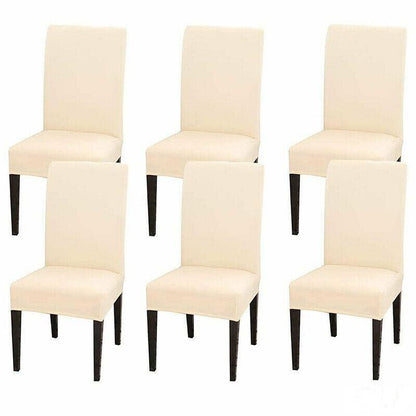 Beige Spandex Stretch Chair Covers Set - 6pcs Washable