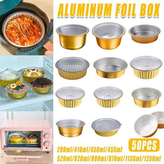 50PCS 620ml Thickened Round Aluminum Foil Containers with Lids