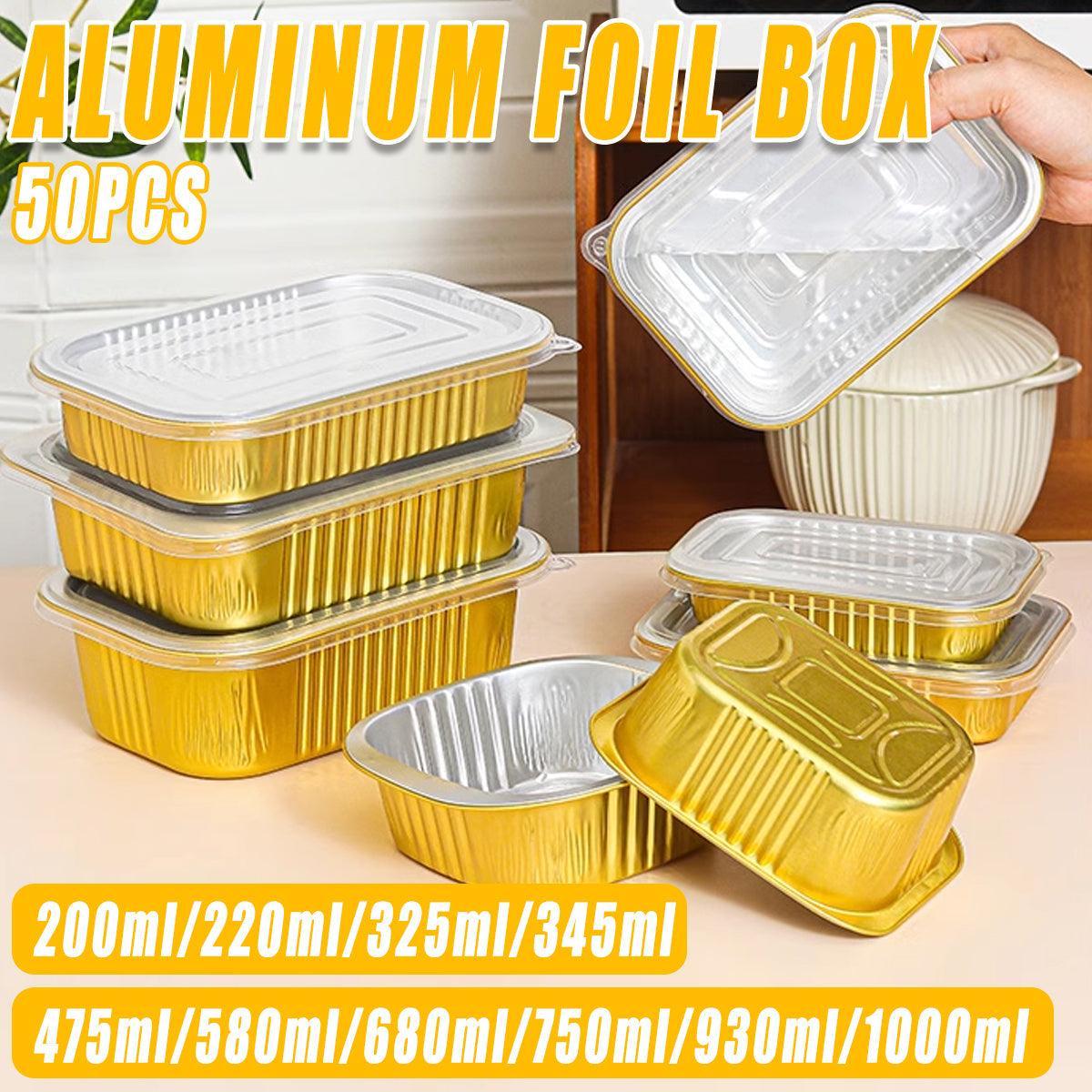 50PCS Thickened Aluminum Foil Boxes with Plastic Lids - 1000ml