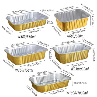 50PCS Thickened Aluminum Foil Boxes with Plastic Lids - 580ml