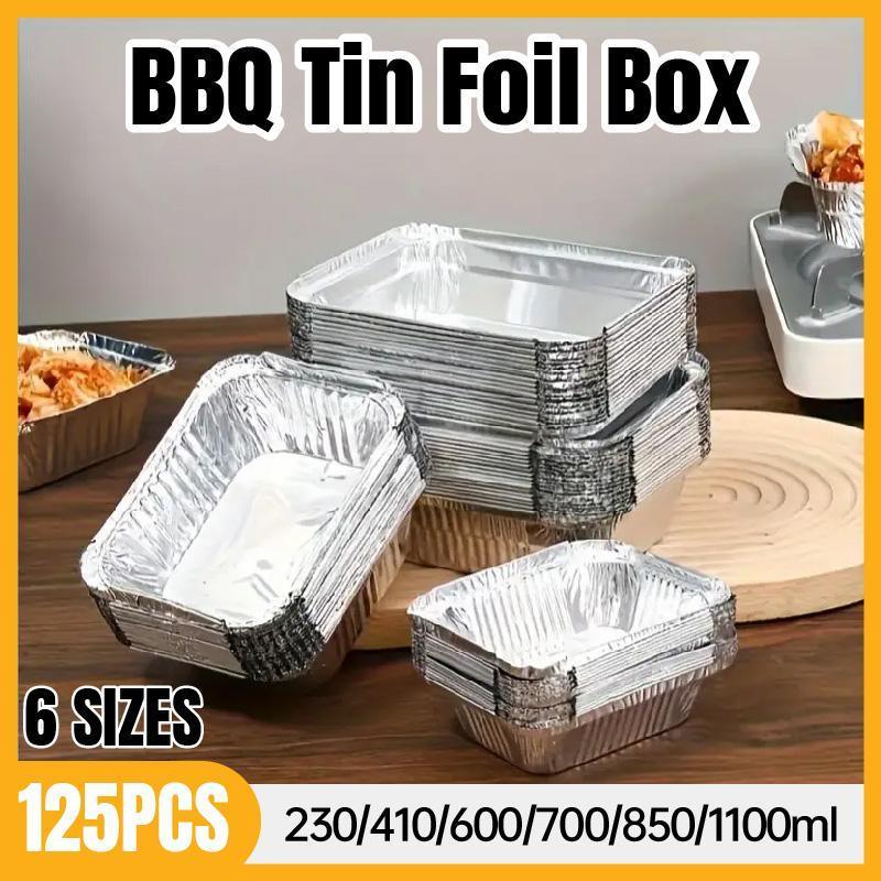 125PCS Disposable Quadrate Tin Foil Pans Oven Grill Safe Non-Stick Baking Trays - 125pcs-600ml
