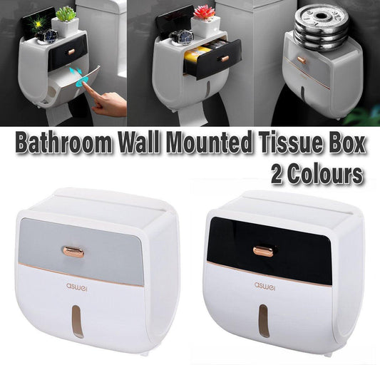 Waterproof Wall-Mounted Toilet Paper Holder with Shelf, 21cm x 11cm x 21.5cm - Grey