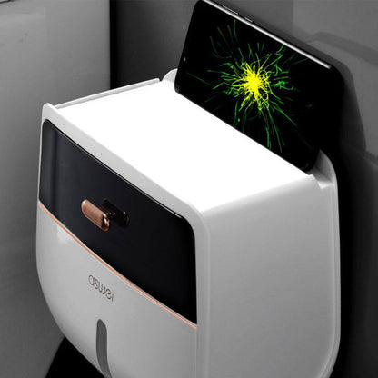 Waterproof Wall-Mounted Toilet Paper Holder with Shelf, 21cm x 11cm x 21.5cm - Grey