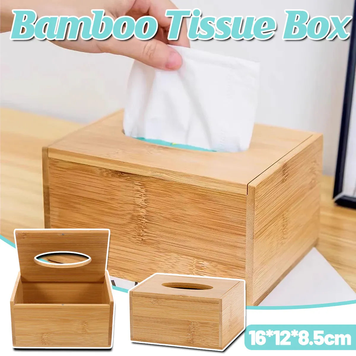 Premium Bamboo Tissue Box Holder – Flip-Top Lid