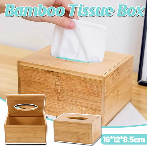 Premium Bamboo Tissue Box Holder – Flip-Top Lid