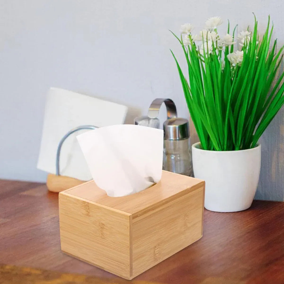 Premium Bamboo Tissue Box Holder – Flip-Top Lid