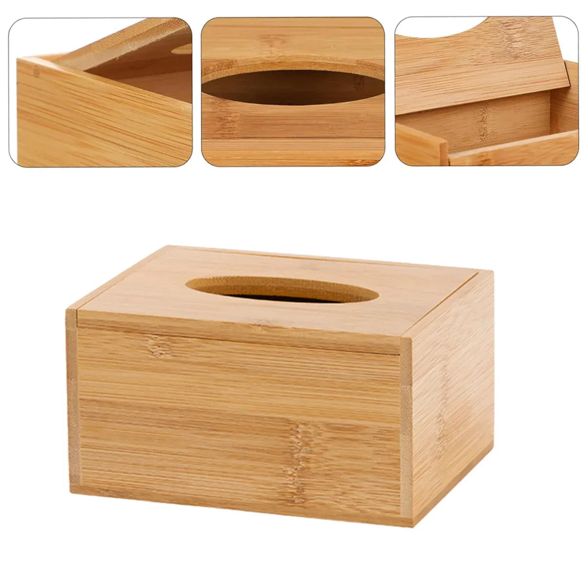 Premium Bamboo Tissue Box Holder – Flip-Top Lid