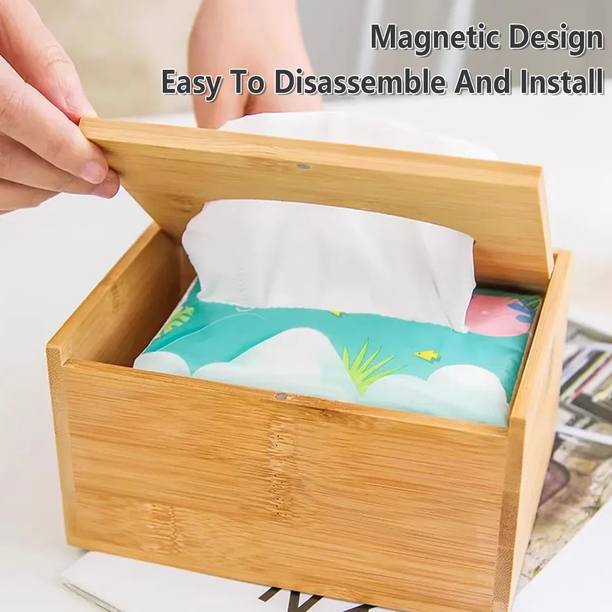 Premium Bamboo Tissue Box Holder – Flip-Top Lid