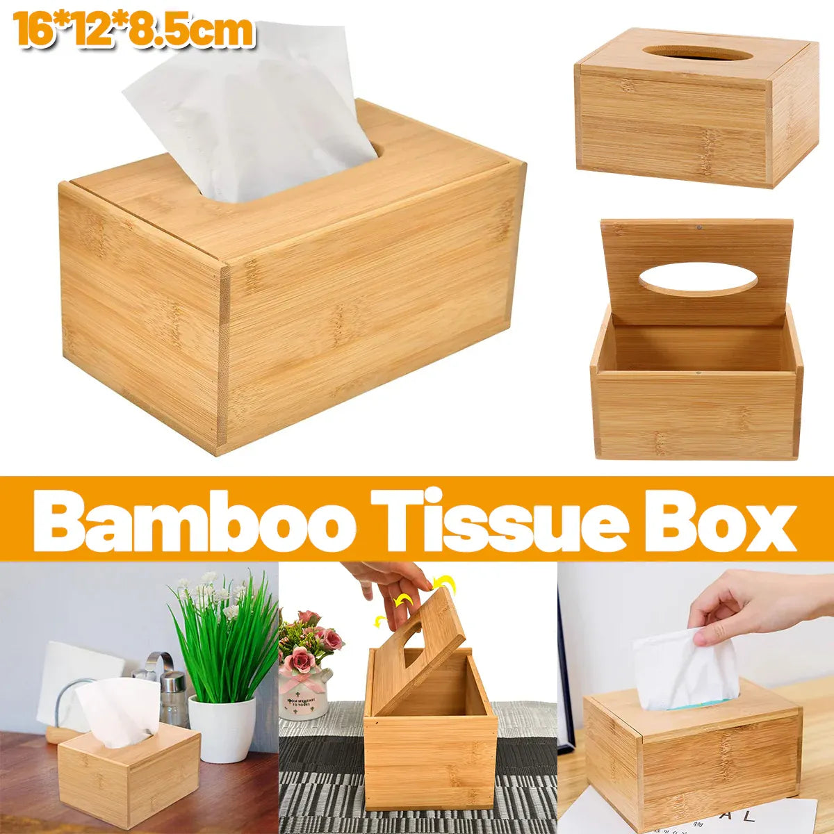 Premium Bamboo Tissue Box Holder – Flip-Top Lid
