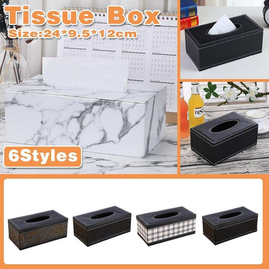 Premium PU Leather Tissue Box Holder – Black Woven Pattern