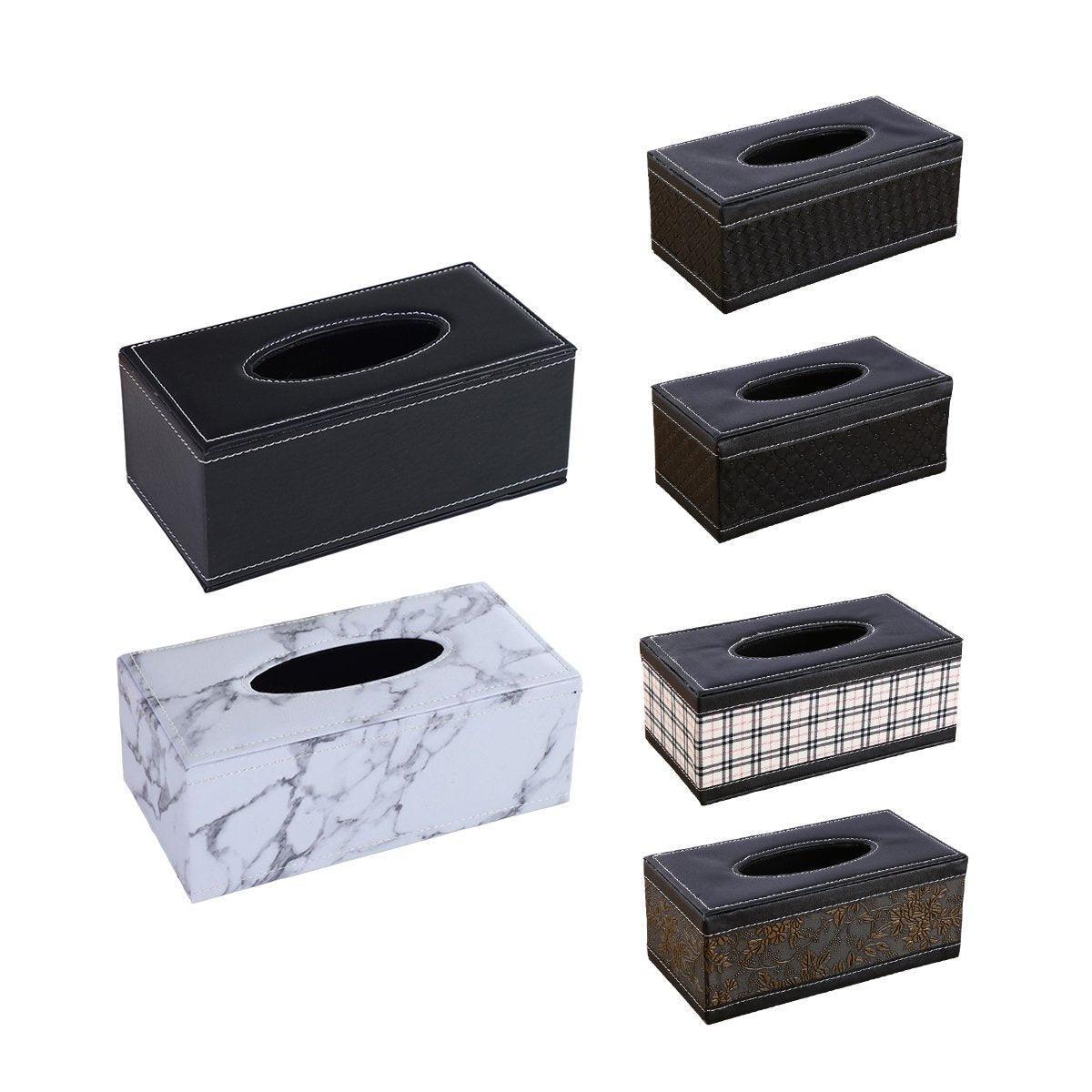 Premium PU Leather Tissue Box Holder – Black Woven Pattern