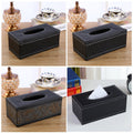 Premium PU Leather Tissue Box Holder – Black Woven Pattern