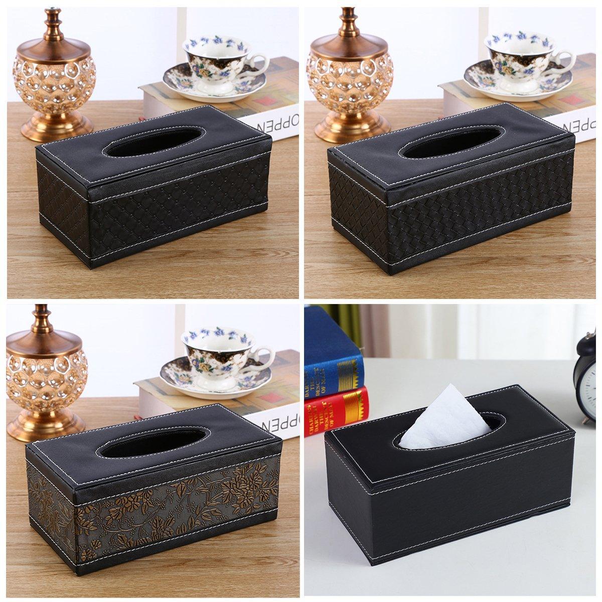 Premium PU Leather Tissue Box Holder – Black Woven Pattern