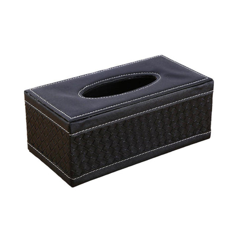 Premium PU Leather Tissue Box Holder – Black Woven Pattern