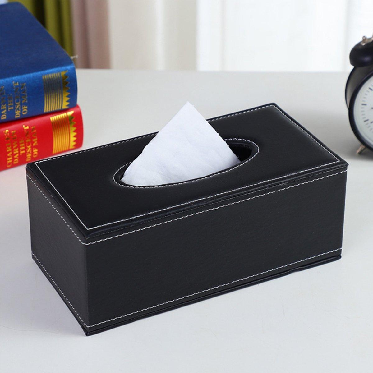 Premium PU Leather Tissue Box Holder – Black Buttons Design