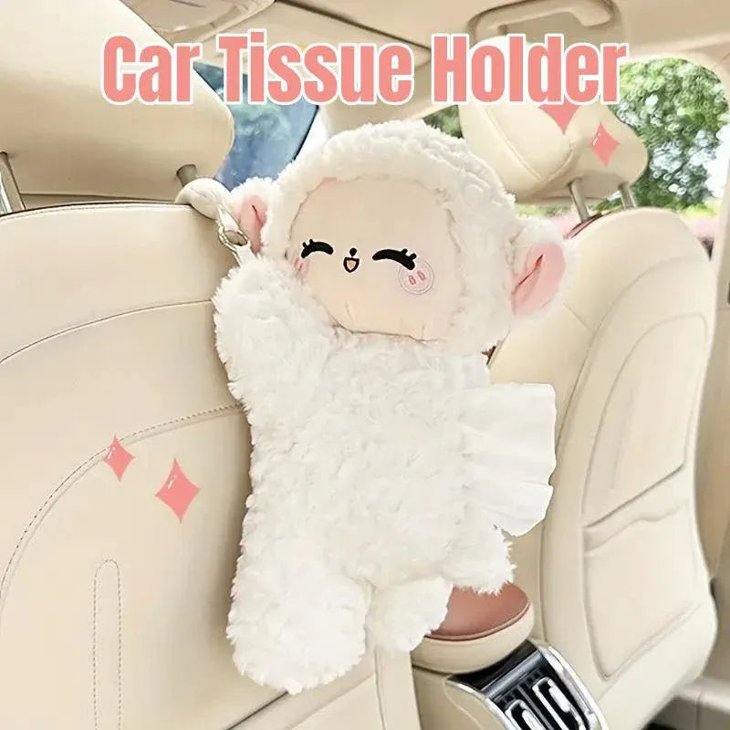 Premium Plush Sheep Hanging Car Tissue Box Holder