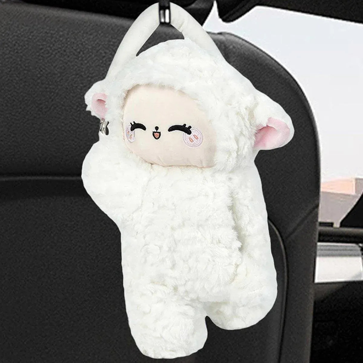 Premium Plush Sheep Hanging Car Tissue Box Holder