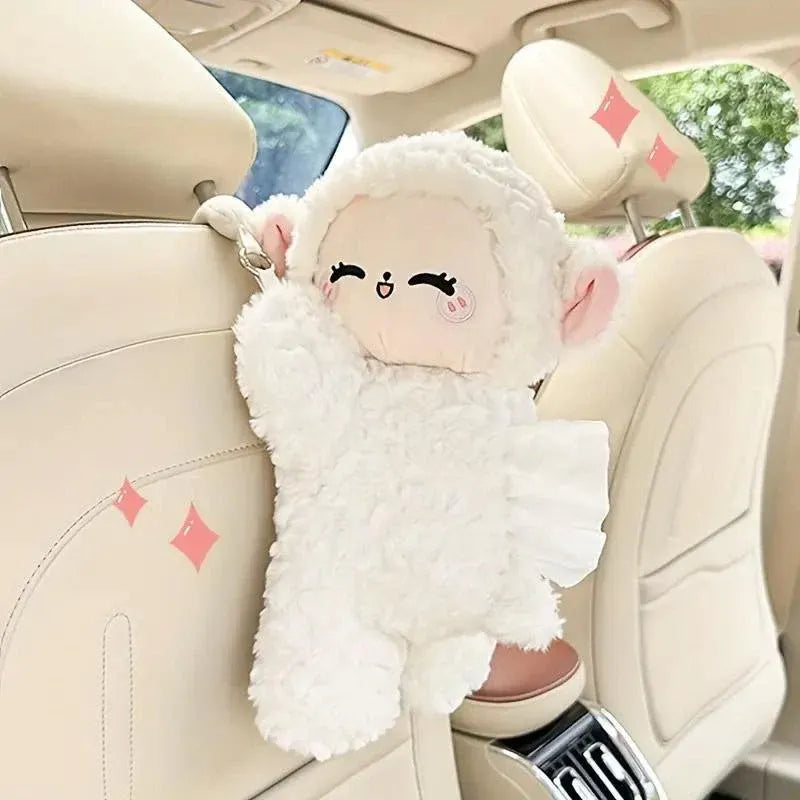 Premium Plush Sheep Hanging Car Tissue Box Holder