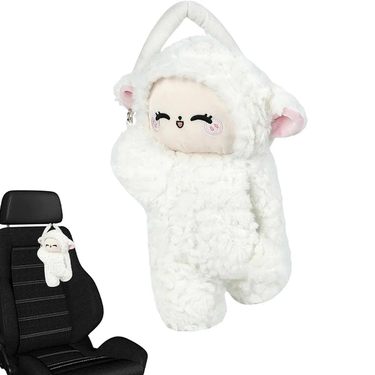Premium Plush Sheep Hanging Car Tissue Box Holder