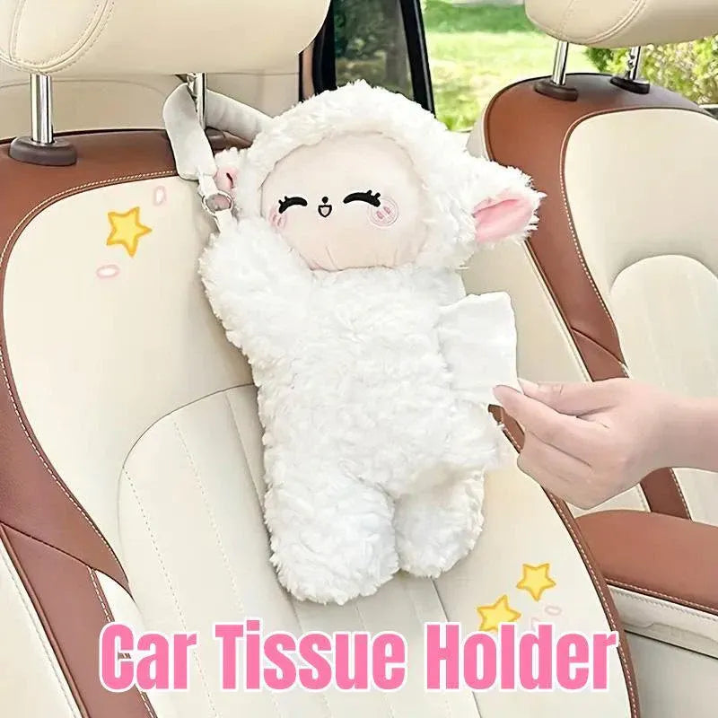 Premium Plush Sheep Hanging Car Tissue Box Holder