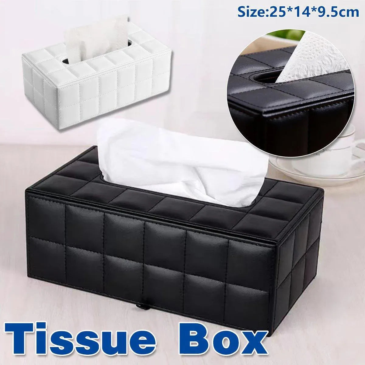 Premium PU Leather Tissue Box Holder – White