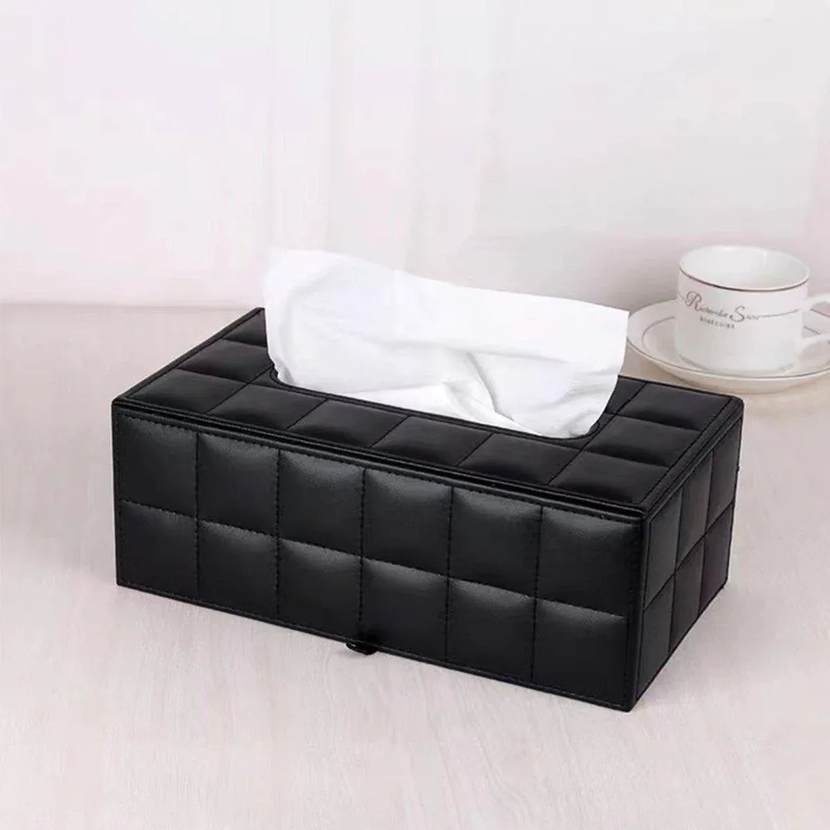 Premium PU Leather Tissue Box Holder – White