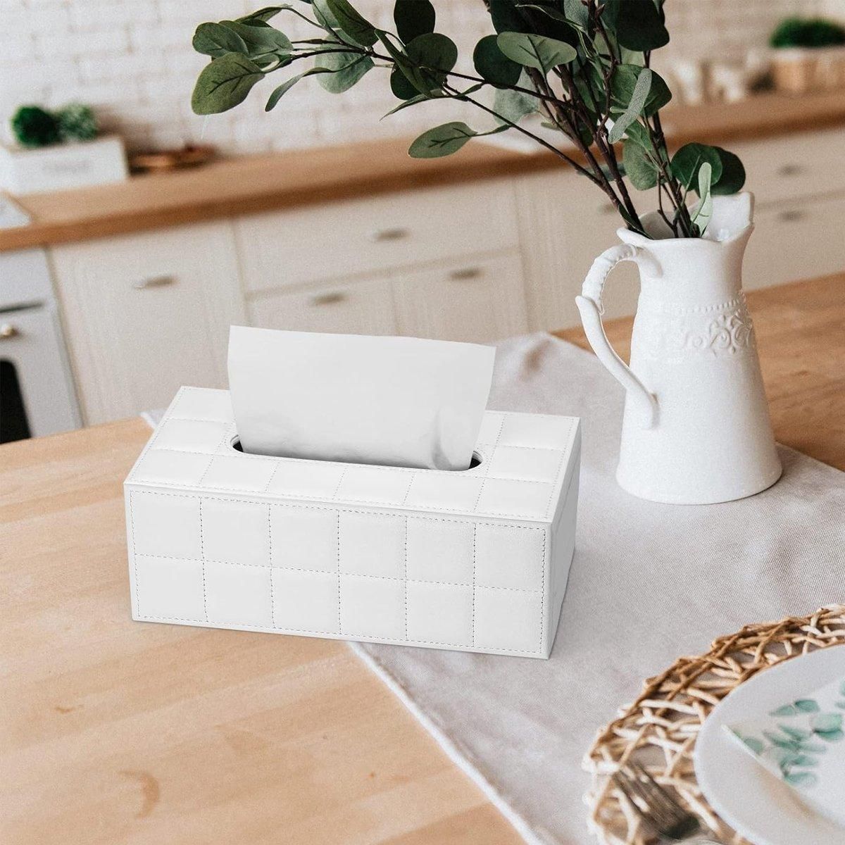 Premium PU Leather Tissue Box Holder – White