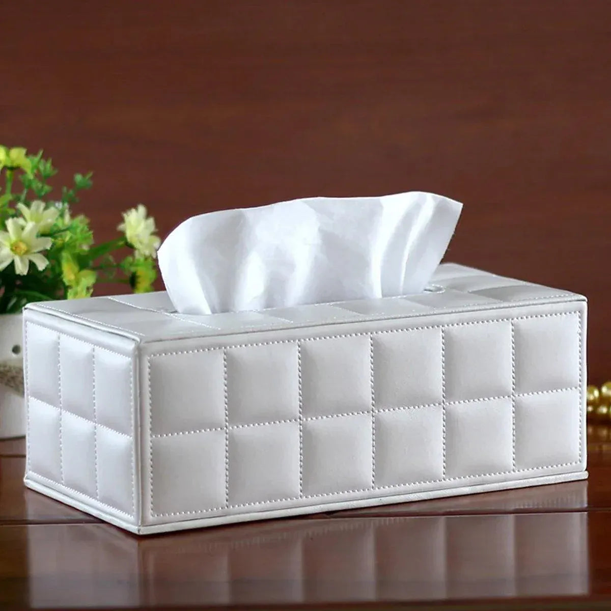Premium PU Leather Tissue Box Holder – White