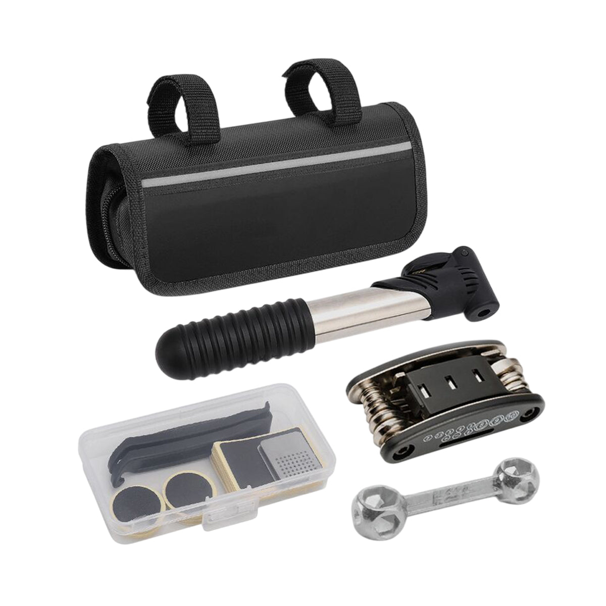 Premium Bicycle Repair Kit with Saddle Bag, Mini Pump & 16-in-1 Tool