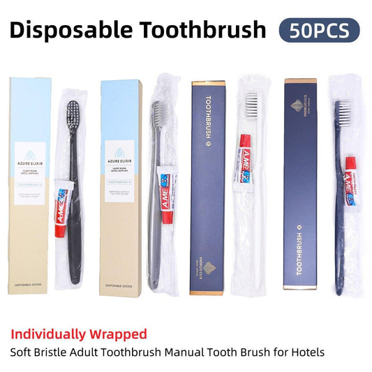 Star Hotel Toothbrush & Toothpaste Set - 50 Individually Wrapped for Travel