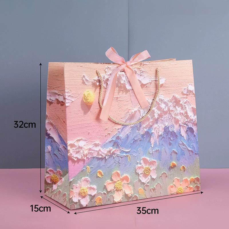 10pcs Oil Painting Gift Paper Bags for Birthday and Holiday Gift Packaging Tote - S - SuperSaverAU - view 2