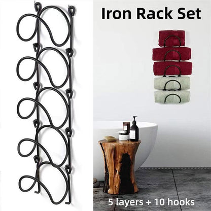 Multifunctional Wall-Mounted Bathroom Storage Rack - Towel and Wine Holder