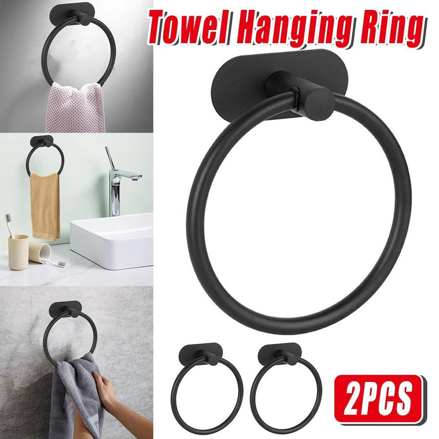 Black Non-Perforated Stainless Steel Towel Rings 16.5 cm - Set of 2 - SuperSaverAU - view 1